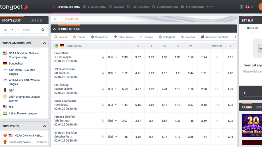 TonyBet screenshot